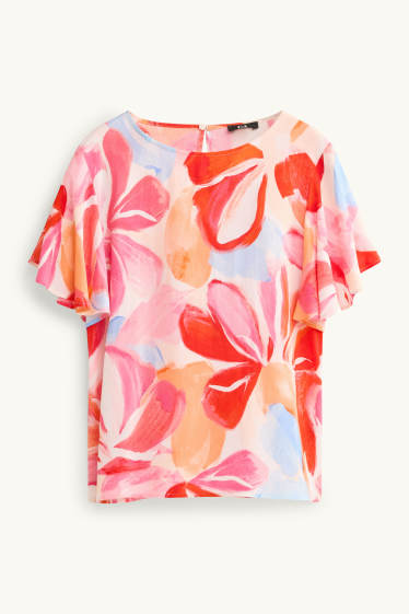 Dames - Blouse - gebloemd - oranje / rood