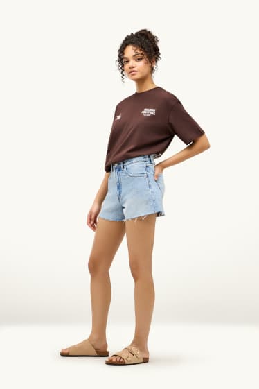 Damen - Jeans-Shorts - gemustert - helljeansblau