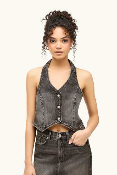 Damen - Jeans-Top - jeansgrau