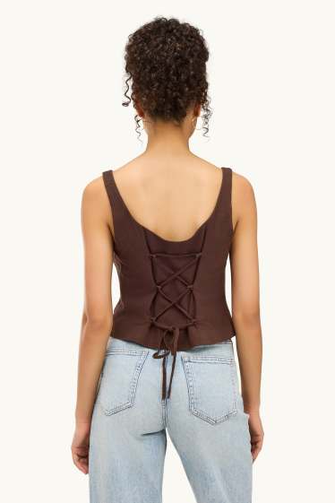 Kobiety - Kamizelka z domieszką lnu - z wcięciem w talii - brązowy