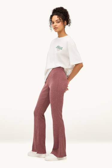 Dames - Pantalon - high waist - flared - rood