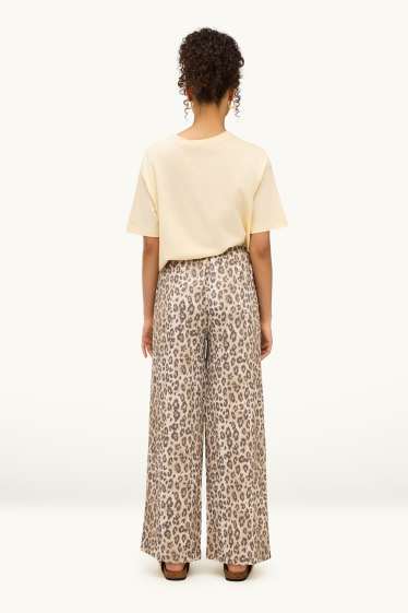 Dames - Pantalon - high waist - wide leg - luipaardvelprint - beige