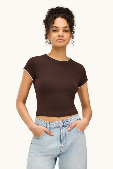 Damen - T-Shirt - Slim Fit - 2-in-1-Look - braun