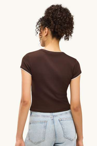 Damen - T-Shirt - Slim Fit - 2-in-1-Look - braun