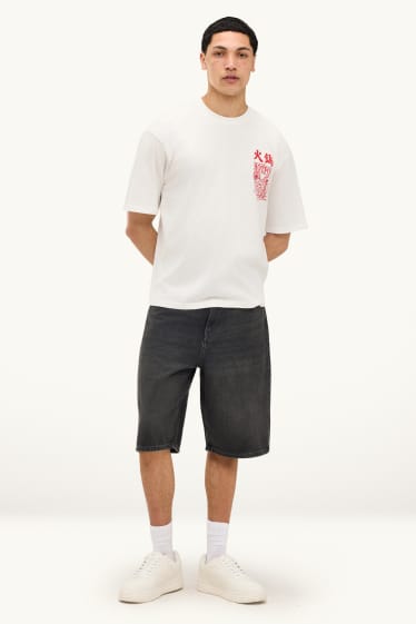 Men - Denim Bermuda shorts - black