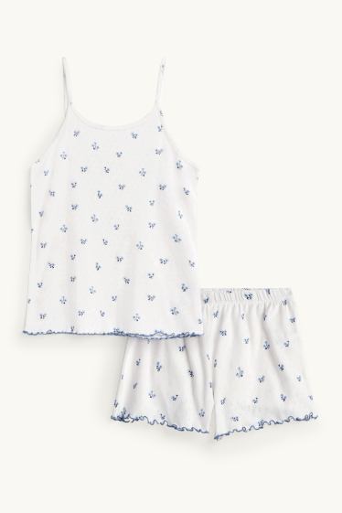 Children Girls - Floral - short pyjamas - 2 piece - white