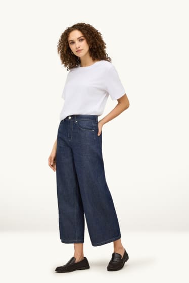 Femmes - Crop wide leg jean - mid waist - jean bleu foncé