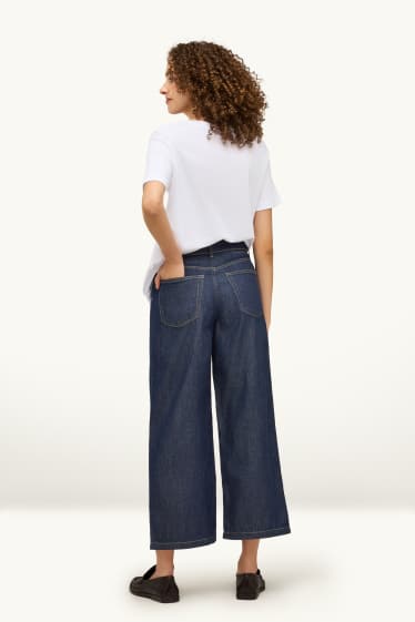 Femmes - Crop wide leg jean - mid waist - jean bleu foncé