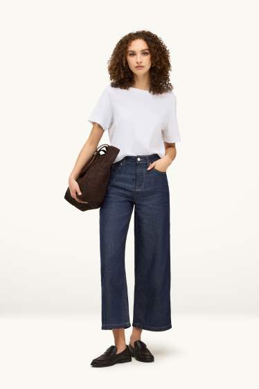 Femmes - Crop wide leg jean - mid waist - jean bleu foncé