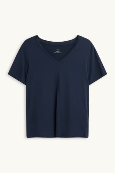 Dámské - Tričko s výstřihem ve tvaru V - regular fit - tmavomodrá