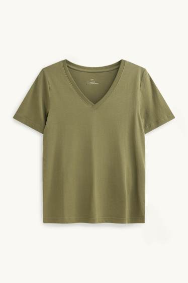 Femmes - T-shirt à col V - regular fit - kaki