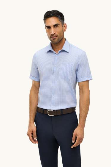 Hommes - Chemise - regular fit - col kent - sans repassage - à motif - bleu clair