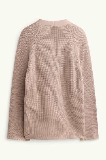 Femmes - Gilet en maille - finition côtelée - marron clair