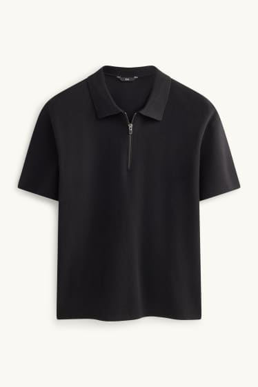 Herren - Strick-Poloshirt - Regular Fit - schwarz