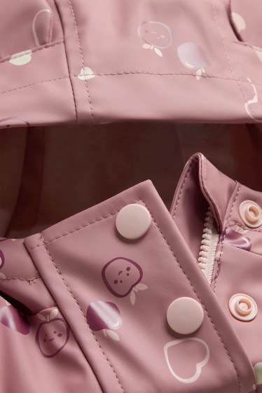 Baby Mädchen - Herzchen und Kirsche - Baby-Regenjacke mit Kapuze - rosa