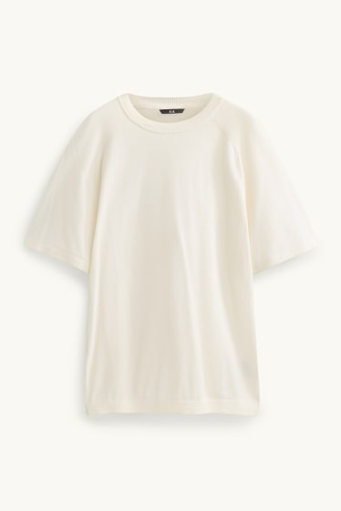 Heren - Gebreide trui - korte mouw - met structuur - beige