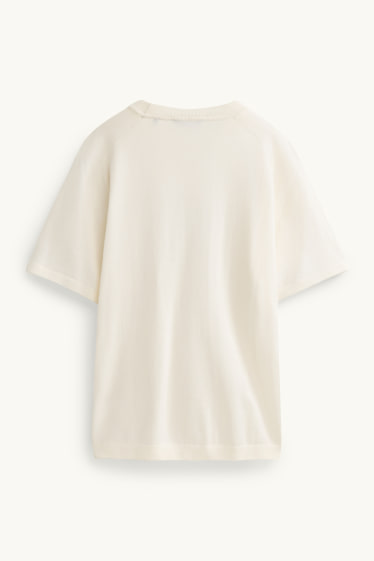 Heren - Gebreide trui - korte mouw - met structuur - beige