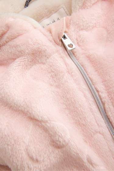 Baby Mädchen - Herzchen - Baby-Kunstfell-Jacke mit Kapuze     - rosa