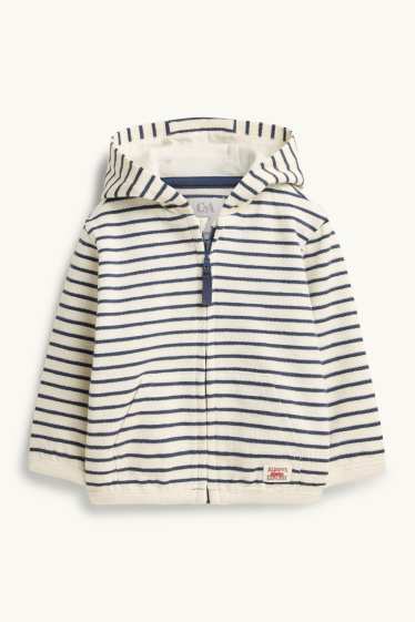 Bébés garçons - Sweat zippé en molleton pour bébé à capuche - à rayures - finition texturée - bleu / blanc