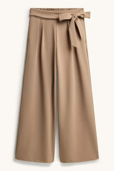 Dames - Pantalon - high waist - wide leg - beige
