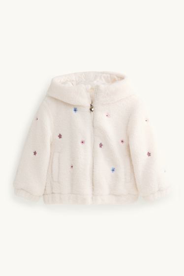 Bambine - Fiori - giacca effetto peluche con cappuccio - crema