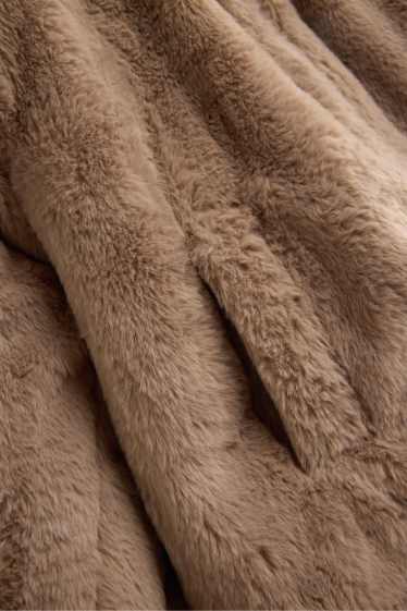 Bambine - Giacca in pelliccia sintetica con cappuccio - marrone