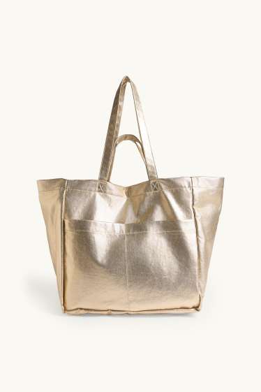 Femmes - Grand cabas - finition brillante - or