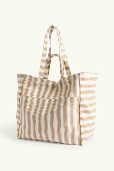 Damen - Großer Shopper - gestreift - beige