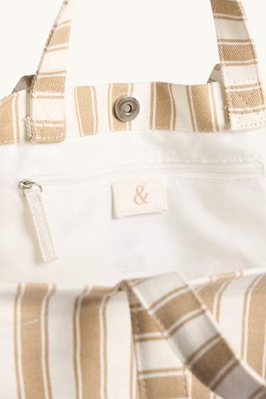 Damen - Großer Shopper - gestreift - beige