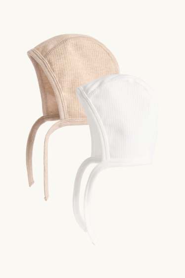 Bébés filles - Lot de 2 - bonnet pour bébé - finition côtelée - blanc / beige