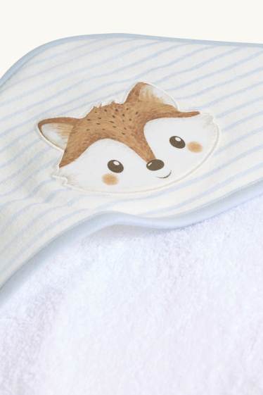 Baby Jungen - Fuchs - Baby-Handtuch mit Kapuze - weiß / hellblau