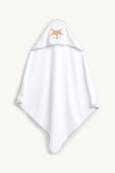 Baby Jungen - Fuchs - Baby-Handtuch mit Kapuze - weiß / hellblau