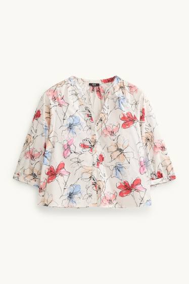 Femmes - Chemisier - à fleurs - blanc / rouge