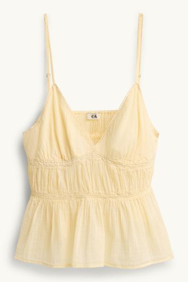 Dámské - Halenka bez rukávů - s nařasením - béžová