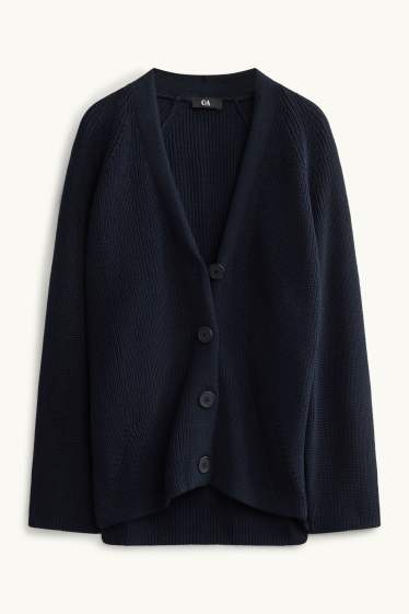 Women - Cardigan - ribbed - dark blue