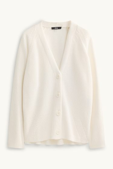 Women - Cardigan - ribbed - cremewhite