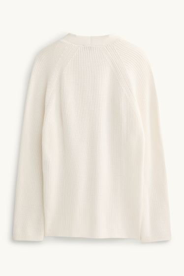 Women - Cardigan - ribbed - cremewhite