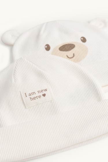Unisexe - Lot de 2 - oursons - bonnet pour bébé - finition côtelée - blanc