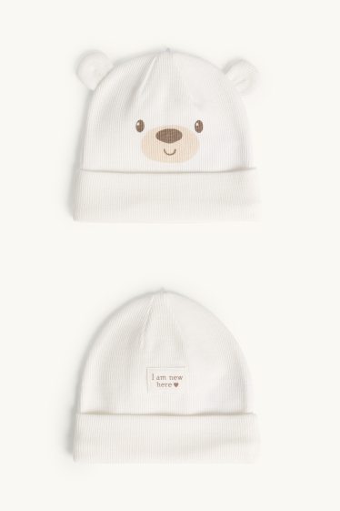 Unisexe - Lot de 2 - oursons - bonnet pour bébé - finition côtelée - blanc