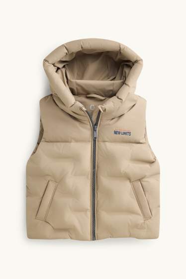 Kinder Buben - Steppweste mit Kapuze - wasserabweisend - beige