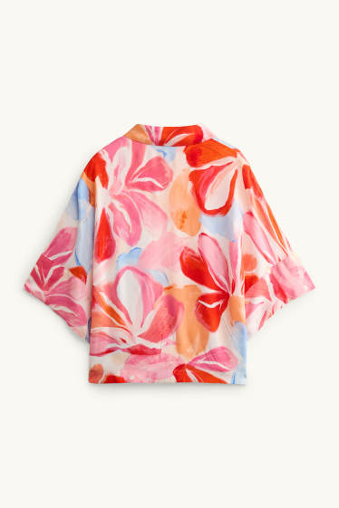Dames - Blouse - gebloemd - rood / crème wit