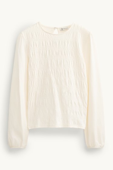 Kinder Mädchen - Langarmshirt - gesmokt - cremeweiß