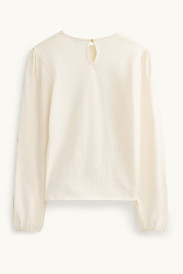Kinder Mädchen - Langarmshirt - gesmokt - cremeweiß