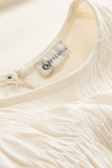 Kinder Mädchen - Langarmshirt - gesmokt - cremeweiß
