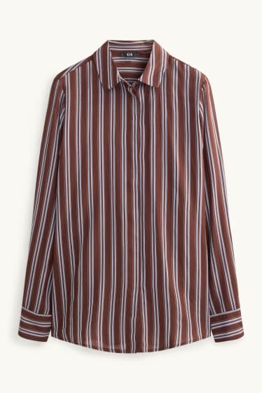 Women - Shirt blouse - striped - brown
