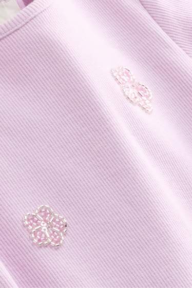 Kinder Mädchen - Blümchen - Kurzarmshirt - gerippt - lila