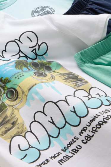 Kinder Jungen - Multipack 2er - Gaming-Controller - Shorty Pyjama - 4 teilig - weiss / grün