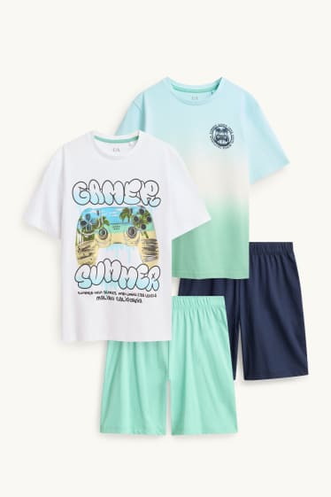 Kinder Jungen - Multipack 2er - Gaming-Controller - Shorty Pyjama - 4 teilig - weiss / grün