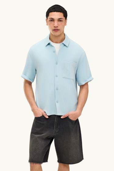 Home - Camisa - relaxed fit - Kent - de canalé - blau clar