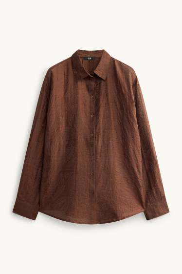 Dames - Blouse - broderie Anglaise - bruin
